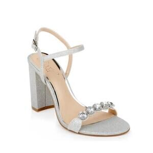 NWT Badgley Mischka Jewel Leilani Silver Block Heels, Women's 8 (GG)